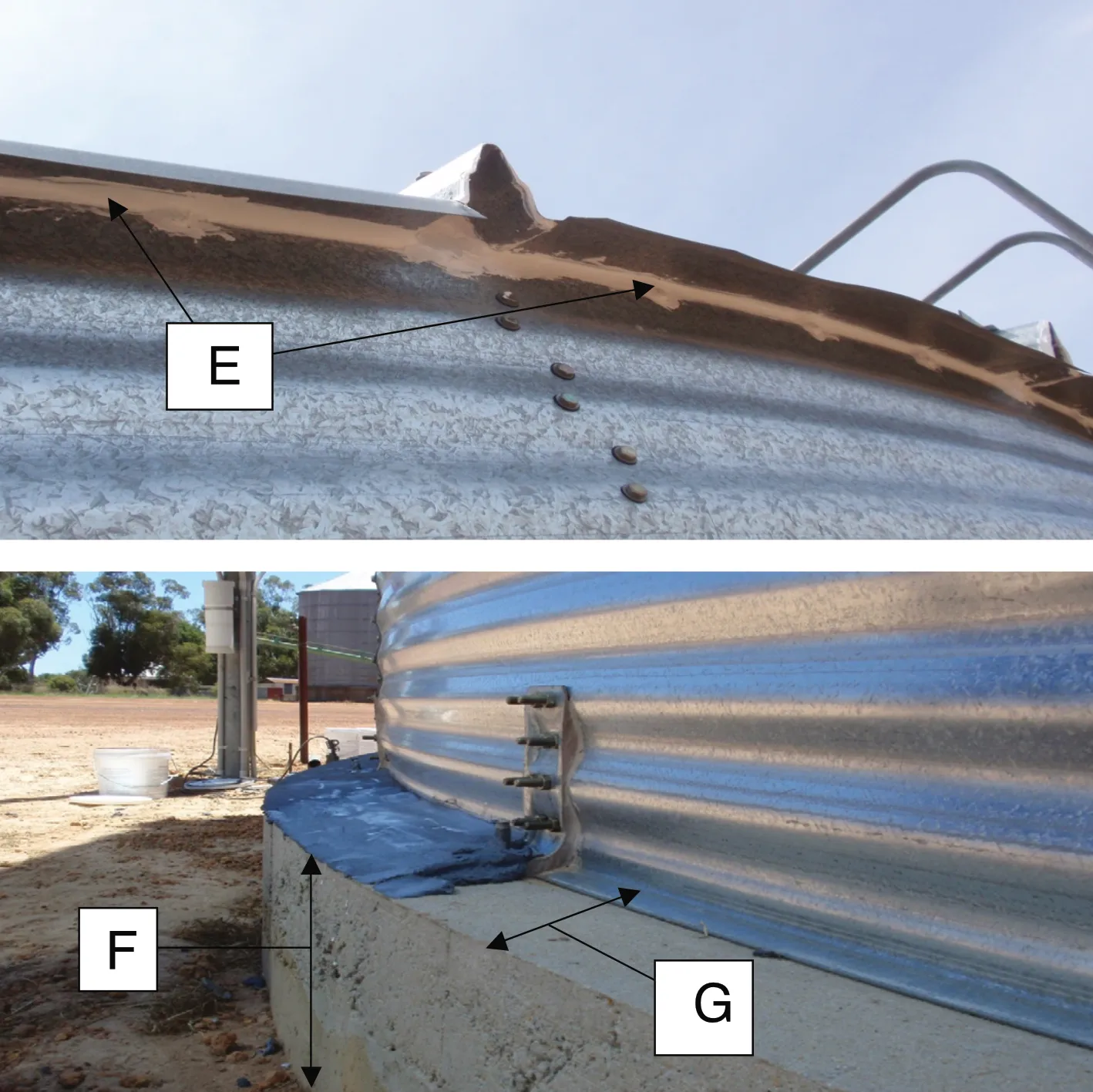 Base and top seams of the container.