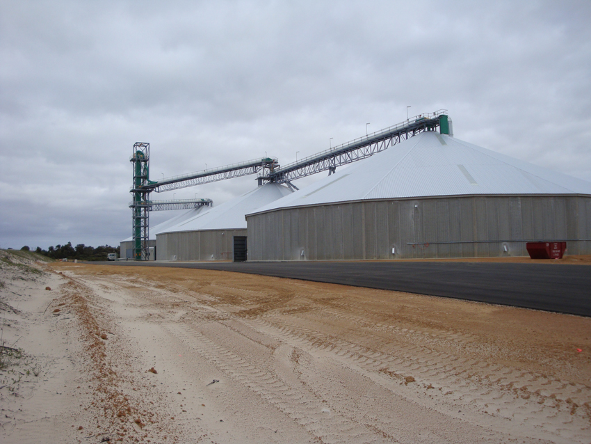 Step 1: 3 x 20,000 tonne unsealed newly built silos ready to be sealed. Roof sealed externally and walls sea