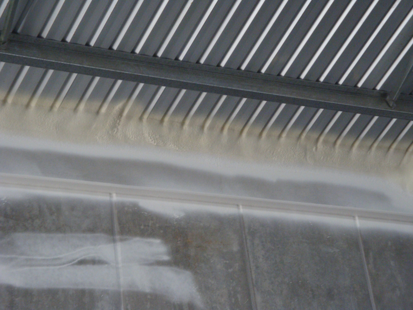 Step 3: Global Flexithane 303 (2‑part polyurethane foam) sprayed internally over the end stop, encasing the 