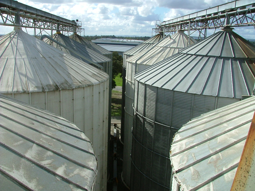 Step 5: Elevated Work Platforms (EWP) used by the sealing team; where silos are closely spaced, a crane lift