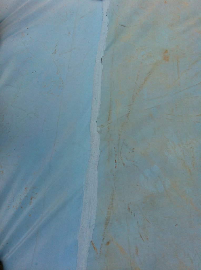 Step 3: Sewn PPE tarpaulin seam sealed with Global TarpSeal RB using a cordless mastic application gun with 